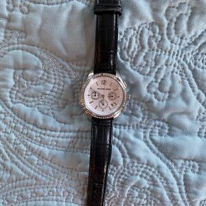 Michael Kors crystal & silver black leather watch